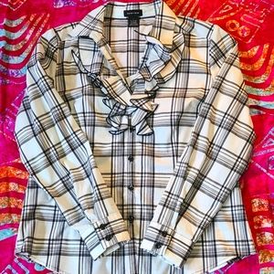 Spence black and white plaid blouse